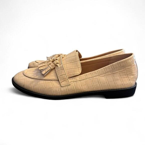 Women’s 11 Cream Croc-Embossed Tassel Loafers Faux Leather Slip-On Flats, Unbran - Picture 2 of 7